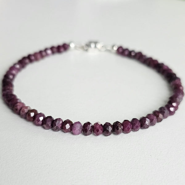 Genuine Natural Ruby Gemstone 925 Sterling Silver Bracelet with Magnetic Clasp