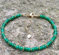 Green Onyx Bracelet 18K Gold Plated, Stackable, Adjustable