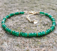 Green Onyx Bracelet 18K Gold Plated, Stackable, Adjustable