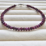Genuine Natural Ruby Gemstone 925 Sterling Silver Bracelet with Magnetic Clasp