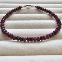 Genuine Natural Ruby Gemstone 925 Sterling Silver Bracelet with Magnetic Clasp