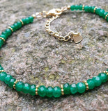 Green Onyx Bracelet 18K Gold Plated, Stackable, Adjustable