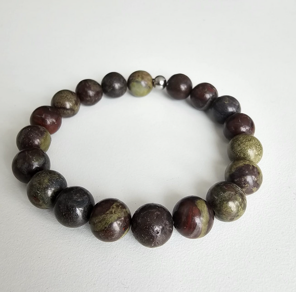 Natural Bloodstone Gemstone 10mm Round Beads Stretching Bracelet 6.5"