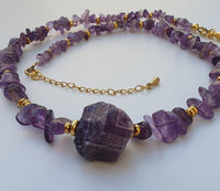 Natural Raw Amethyst 18K Gold Plated Artisan Handmade Choker Necklace