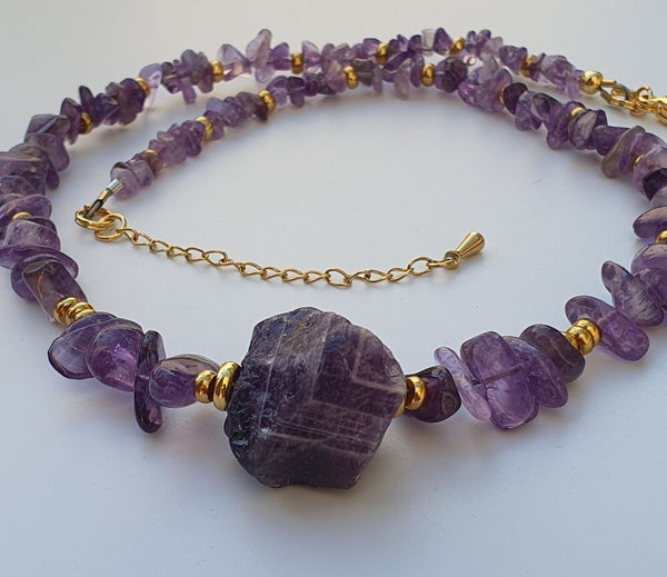 Natural Raw Amethyst 18K Gold Plated Artisan Handmade Choker Necklace