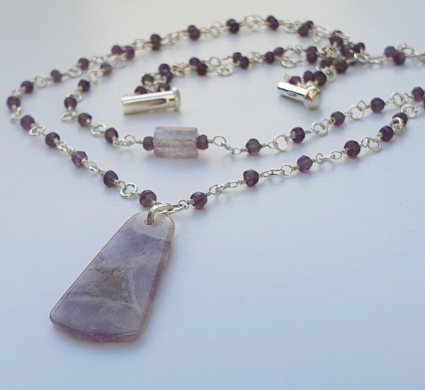 Natural Amethyst Double Layer 925 Sterling Silver Necklace