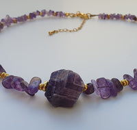 Natural Raw Amethyst 18K Gold Plated Artisan Handmade Choker Necklace