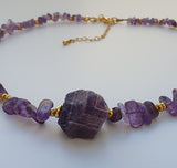 Natural Raw Amethyst 18K Gold Plated Artisan Handmade Choker Necklace