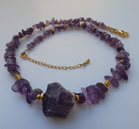 Natural Raw Amethyst 18K Gold Plated Artisan Handmade Choker Necklace
