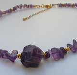 Natural Raw Amethyst 18K Gold Plated Artisan Handmade Choker Necklace