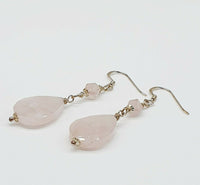 Faceted Rose Quartz 925 Sterling Silver Drop Earrings