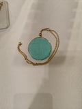 Turquoise Magnesite Big Round Pendant With 18k Gold Plated Stainless Steel Chain