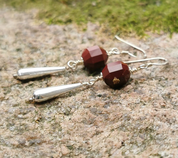 Dark Red Mookaite 925 Sterling Silver Long Dangle Earrings