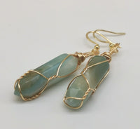 Amazonite Crystal Point Gold Plated Wire Wrapped Artisan Earrings