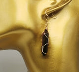 Tiger Eye Crystal Point Gold Plated Wire Wrapped Artisan Earrings