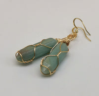 Amazonite Crystal Point Gold Plated Wire Wrapped Artisan Earrings