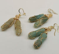 Amazonite Crystal Point Gold Plated Wire Wrapped Artisan Earrings