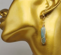 Amazonite Crystal Point Gold Plated Wire Wrapped Artisan Earrings