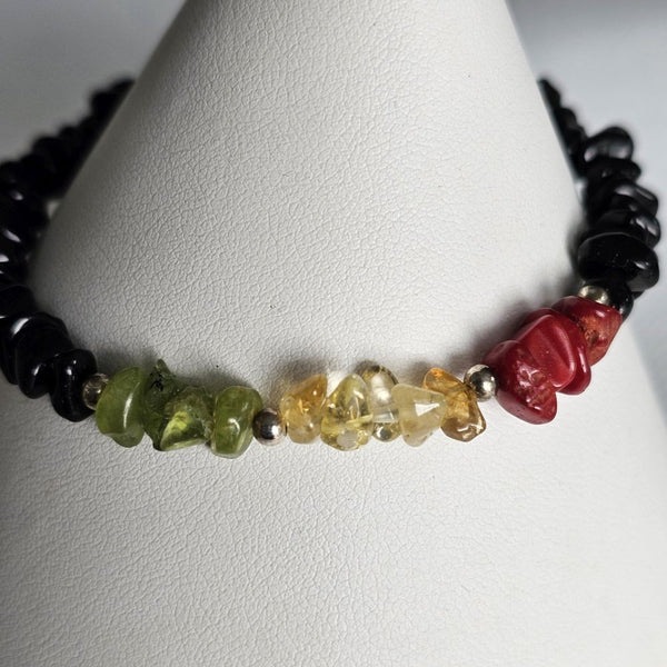 Reggae Rasta Jamaica Style 925 Sterling Bracelet with Gemstones & Lobster Clasp