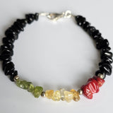 Reggae Rasta Jamaica Style 925 Sterling Bracelet with Gemstones & Lobster Clasp