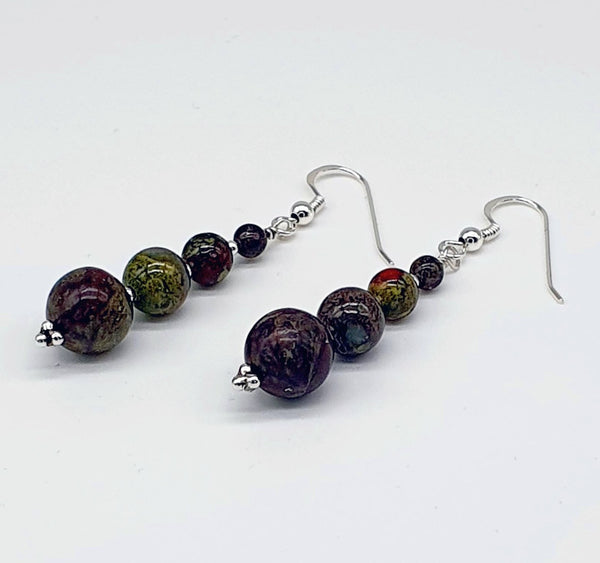 Natural Bloodstone Gemstone 925 Sterling Silver Handmade Artisan Earrings