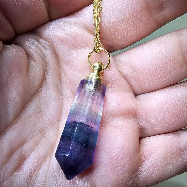 Genuine Fluorite Pendulum Pendant with Witness Chamber Reiki Dowsing Healing