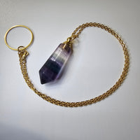 Genuine Fluorite Pendulum Pendant with Witness Chamber Reiki Dowsing Healing