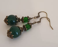 Jade, Amethyst & Czech Crystal Antique Bronze Bohemian Art Deco Artisan Earrings