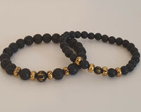 Black Obsidian & Lava Stone Om Mani Padme Hum Buddhist Mantra Bracelet