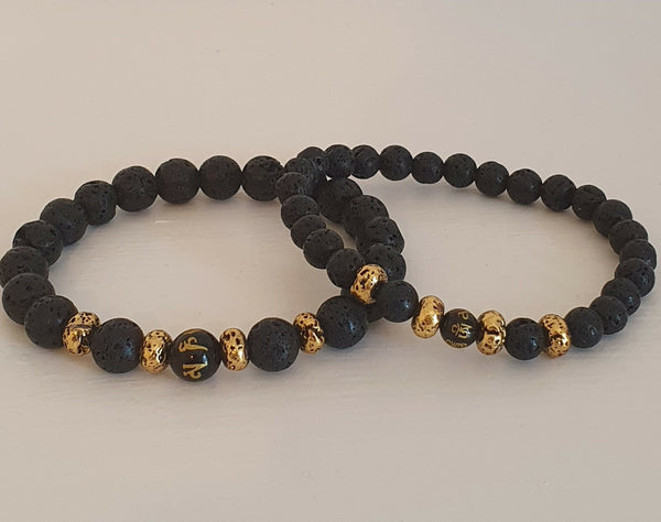 Black Obsidian & Lava Stone Om Mani Padme Hum Buddhist Mantra Bracelet