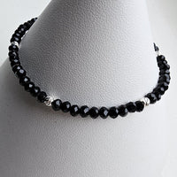 925 Sterling Silver & Black Spinel Gemstone Faceted Rondelle Beads Bracelet