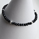 925 Sterling Silver & Black Spinel Gemstone Faceted Rondelle Beads Bracelet