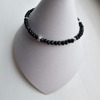 925 Sterling Silver & Black Spinel Gemstone Faceted Rondelle Beads Bracelet