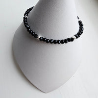 925 Sterling Silver & Black Spinel Gemstone Faceted Rondelle Beads Bracelet