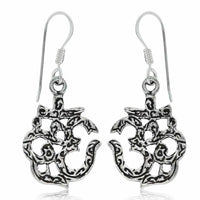 925 Sterling Silver OM Yoga Symbol Mantra Dangle Solid Silver Earrings
