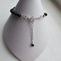 925 Sterling Silver & Black Spinel Gemstone Faceted Rondelle Beads Bracelet