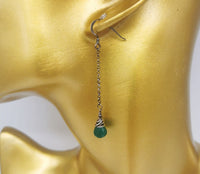 Green Onyx Faceted Teardrops Long Dangle Earrings - Oxidized 925 Sterling Silver