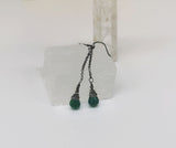 Green Onyx Faceted Teardrops Long Dangle Earrings - Oxidized 925 Sterling Silver