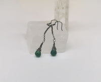 Green Onyx Faceted Teardrops Long Dangle Earrings - Oxidized 925 Sterling Silver