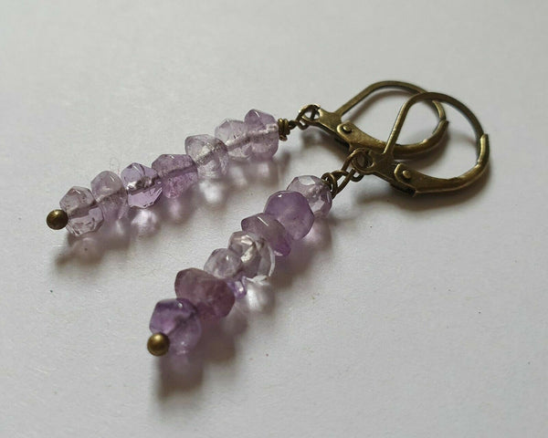Amethyst Gemstone Crown Chakra Healing Crystal Antique Bronze Artisan Earrings