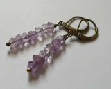 Amethyst Gemstone Crown Chakra Healing Crystal Antique Bronze Artisan Earrings