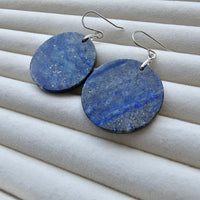 Lapis Lazuli Big Round Disk 925 Sterling Silver Handmade Artisan Earrings