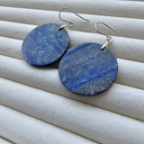 Lapis Lazuli Big Round Disk 925 Sterling Silver Handmade Artisan Earrings