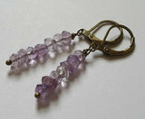 Amethyst Gemstone Crown Chakra Healing Crystal Antique Bronze Artisan Earrings