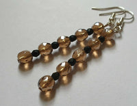 Vintage Style Smokey Topaz & Black Bohemian Crystals Long Earrings
