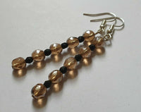 Vintage Style Smokey Topaz & Black Bohemian Crystals Long Earrings