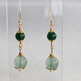 Green Fluorite & Green Jade, 18K Gold Plated Dangle Drop Earrings