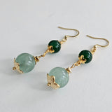 Green Fluorite & Green Jade, 18K Gold Plated Dangle Drop Earrings