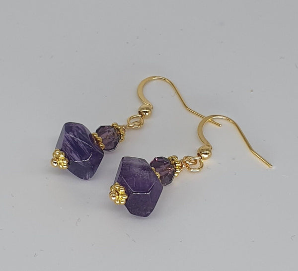 Natural Amethyst 18K Gold Plated Earrings