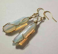 Opalite Crystal Point Gold Plated Wire Wrapped Artisan Earrings